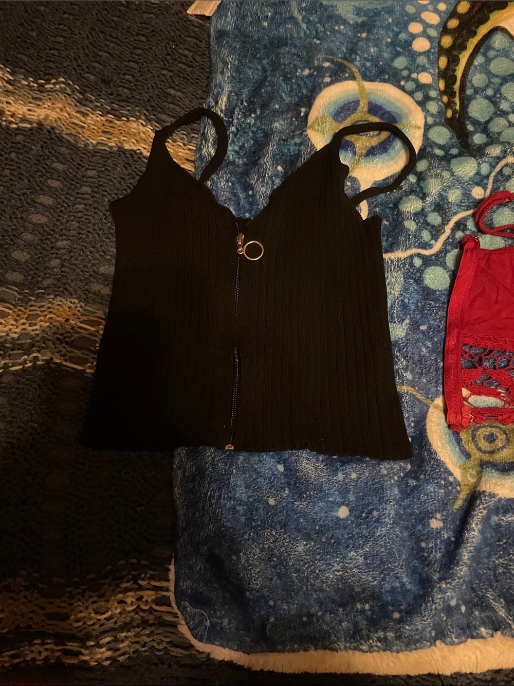 Black Ribbed Zip-Front Cami Top